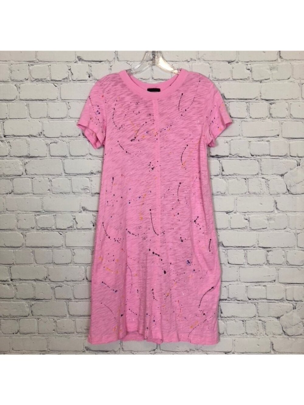 ATM Pink Splatter Paint Dress Size XS 100% Cotton Pockets